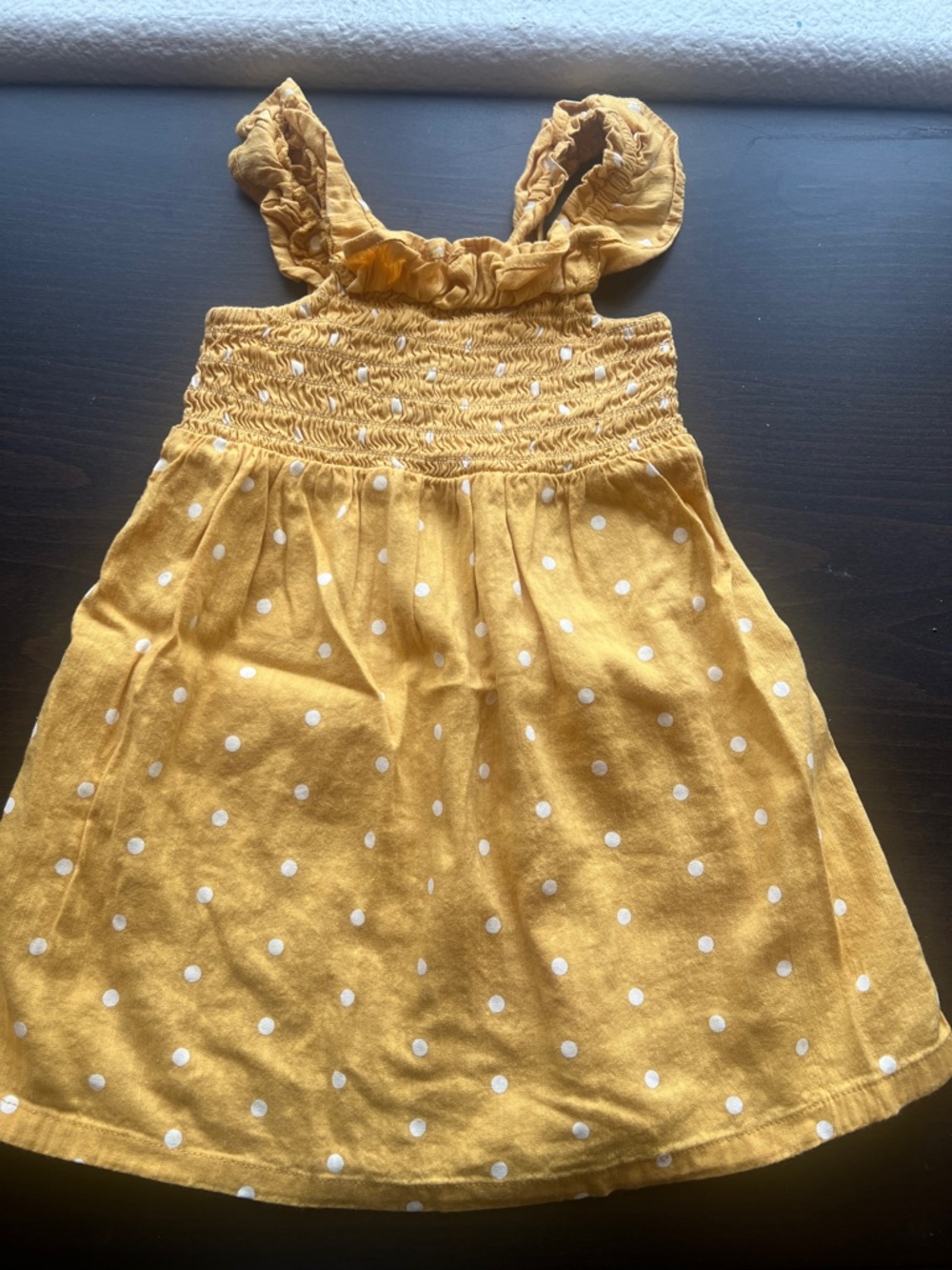 Old Navy Mustard Yellow Polka Dot Ruffle Strap Dress